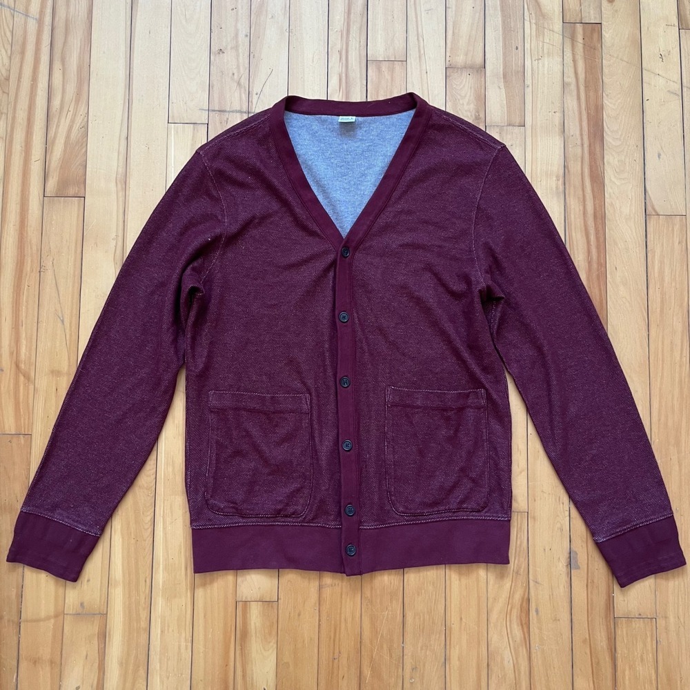 Club Monaco Mens Large Cotton Burgundy Knit Button Front Cardigan Sweater